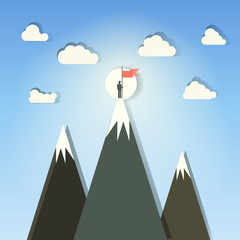 winner on mountain with flag vector illustration