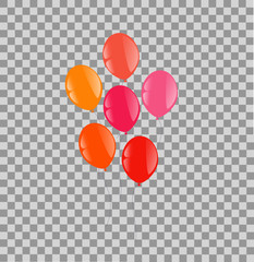 Red orange pink balloons on a transparency background