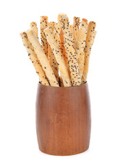 bread sticks with cheese and black sesame on white background