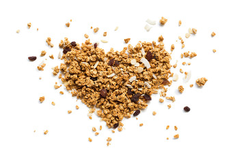 Shape Heart Granola Raisin Coconut Almond Isolated - obrazy, fototapety, plakaty