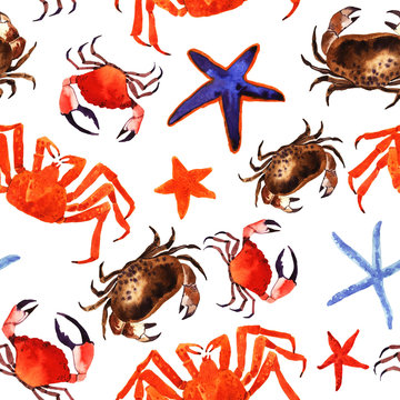 Watercolor crab illustration.