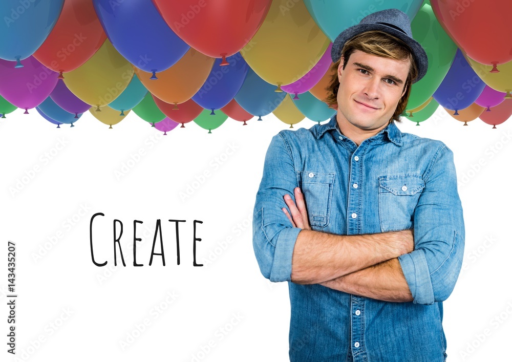 Fototapete craetive man with create text with drawings graphics
