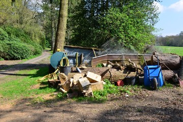 The gardens of an English country estate in Springtime.
