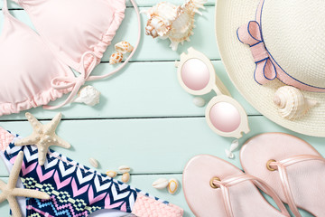 summer beach accessories with soft colors