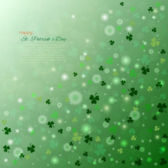 St. Patrick's day bokeh background with shamrock leaves