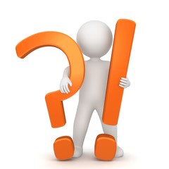 question mark orange 3d stick man exclamation mark exclamation point