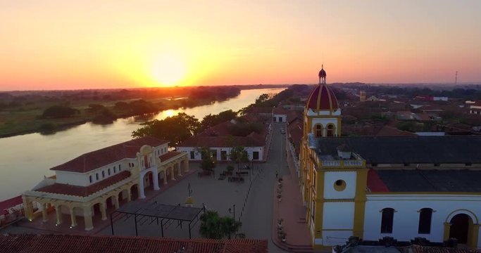 Aerial Mompox Colombia Aerial River Colonial Town