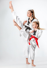 The studio shot of group of kids training karate martial arts © master1305