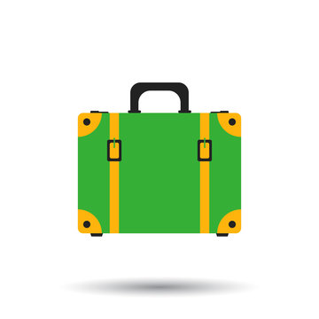 Suitcase flat vector illustration on isolated background. Case for tourism, journey, trip, tour, voyage, summer vacation.