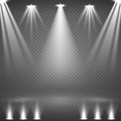 Blank scene with glowing white spotlights vector illustration