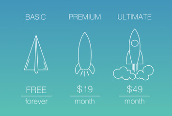 Different account plans for web-site. Infographics on blue backgorund. Thin line design.