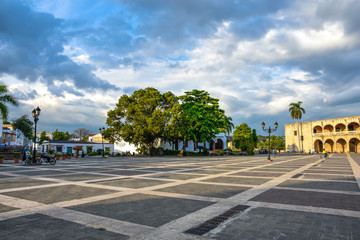 Santo Domingo, Dominican Republic. View of Spanish Square with Diego Columbus House.