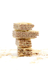 Chocolate wafers on a white