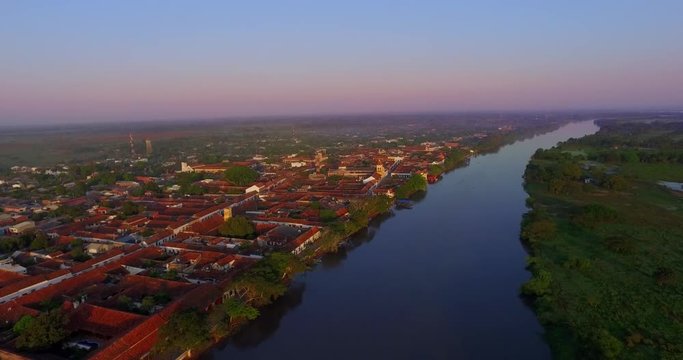 Aerial Mompox Colombia Aerial River Colonial Town