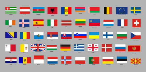 set of with European countries flags