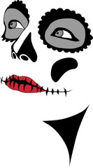 Sugar Skull Woman illustration with red lips gazing off in the distance