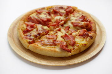 Closeup Hawaiian pizza.