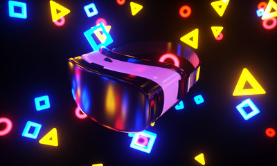 VR glasses, depth of field fun colorful background