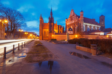 Saint Anne church during evening blue hour in Old town of Vilnius, Lithuania, Baltic states.