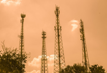 silhouette of Antenna tower with vintage style