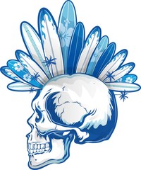 punk surfer skull with surfboard