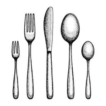 Flatware hand drawing. Cutlery vector
