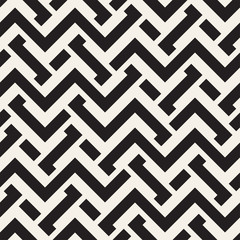 Interlacing Lines Maze Lattice. Ethnic Monochrome Texture. Vector Seamless Black and White Pattern