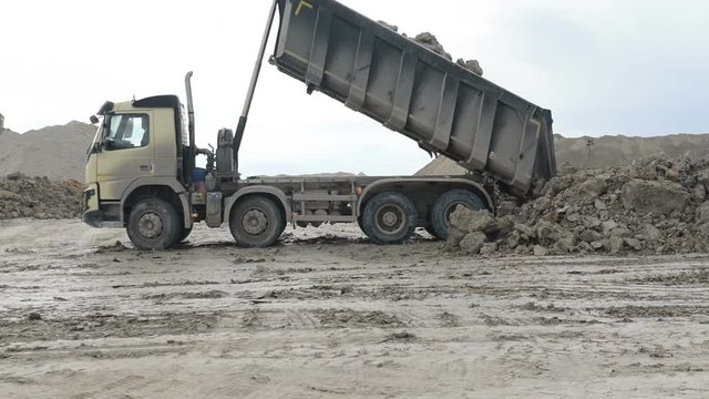 Mining dump truck unloading