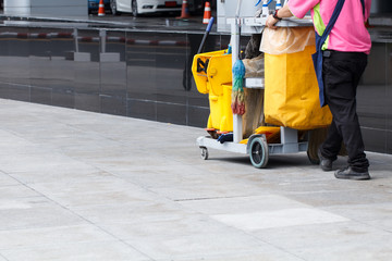 Worker service cleaning with janitorial  interior