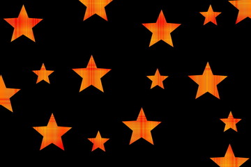 Black background with red and orange checkered stars