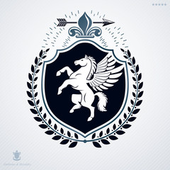 Heraldic Coat of Arms made with graphic elements, vector illustration created in vintage design.