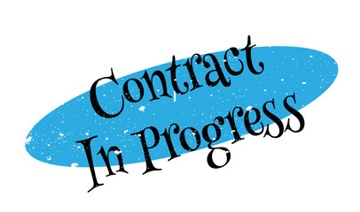 Contract In Progress rubber stamp. Grunge design with dust scratches. Effects can be easily removed for a clean, crisp look. Color is easily changed.