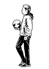 Silhouette of a teenager with a ball goes vector