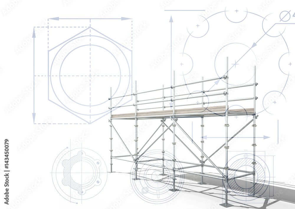 Sticker 3d scaffolding with white background with cogs