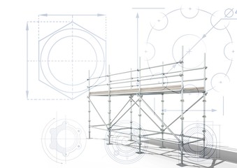 3D scaffolding with white background with cogs