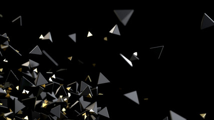 Abstract futuristic background with black and gold pyramidical particles