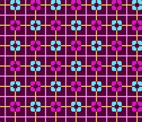 Geometric purple background with blue squares seamless color. Purple and light blue squares on a purple field. Vector illustration. Abstract, geometric pattern. 