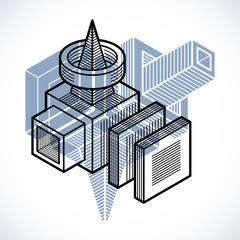 Engineering abstract shape, 3d vector polygonal figure.