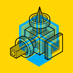 3d abstract isometric construction, vector polygonal shape.