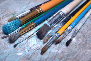set of old brushes for painting