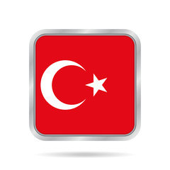 Obraz premium Flag of Turkey. Shiny metallic gray square button.