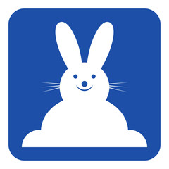 blue, white sign - smiling rabbit, front view icon