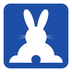 blue, white sign - happy rabbit, rear view icon