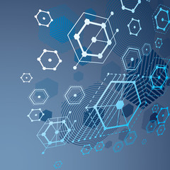 Modular Bauhaus 3d vector blue background, created from simple geometric figures like hexagons and lines. Best for use as advertising poster or banner design.