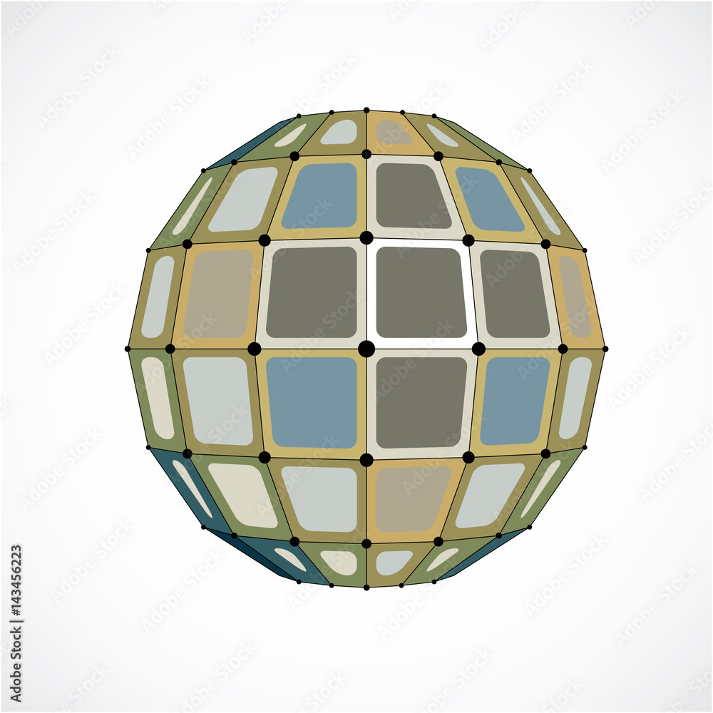 Poster abstract 3d faceted figure with connected black lines and dots. vector low poly colorful design elem