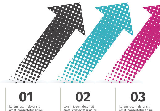Black, Cyan And Magenta Dotted Upward Arrows Infographic Template