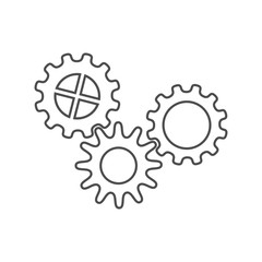 Set of icons of three cog wheels / gears. Thin line design. Isolated vector illustration on white background.
