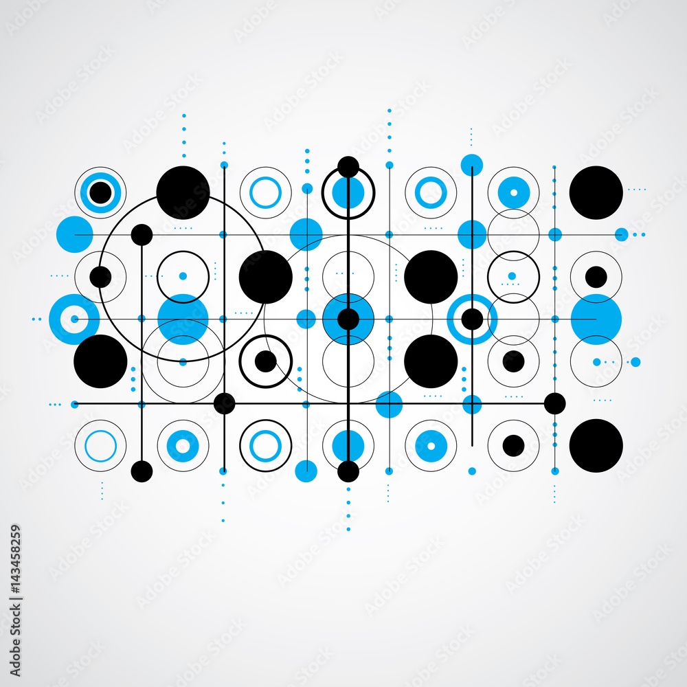 Poster modular bauhaus blue vector background, created from simple geometric figures like circles and lines