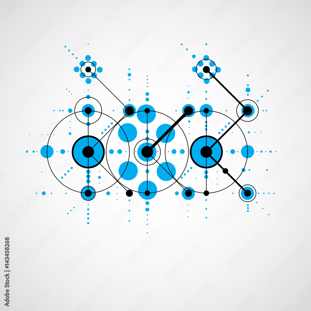 Aufkleber vector bauhaus blue abstract background made with grid and overlapping simple geometric elements, ci