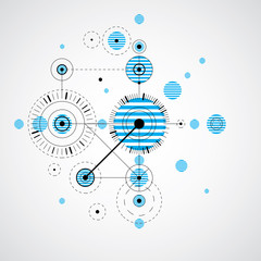 Obraz premium Vector blue abstract background created in Bauhaus retro style. Modern geometric composition can be used as templates and layouts.